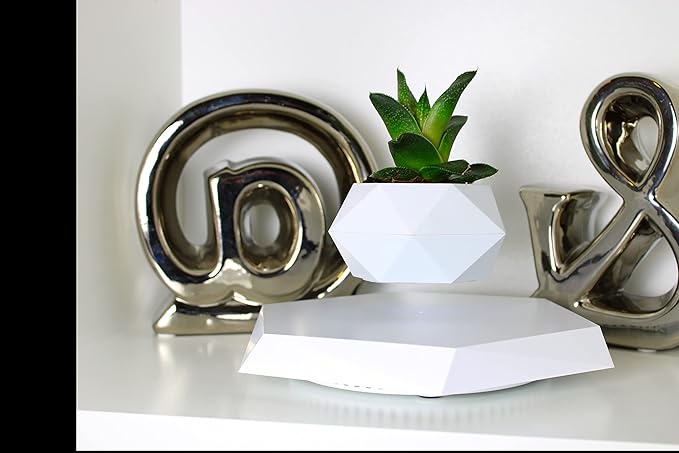 BandDlevs Floating Pots for Plants - Levitating Pot - Levitating Planter for Bonsai, Succulents, Air Plants - Floating Magnetic Display for Home Office Desks - Magnetic Levitation Plant Holder (White)