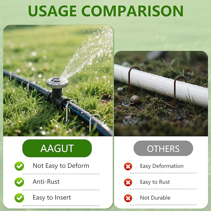 AAGUT 16 Pack Garden Landscape Staples 6 Inch Soaker Hose Stakes 11 Gauge Drip Line Irrigation Stakes Water Hose Hooks Galvanized Lawn U Pins Sod Nails for Chicken Wire, Drip Tubing, Dog Fence