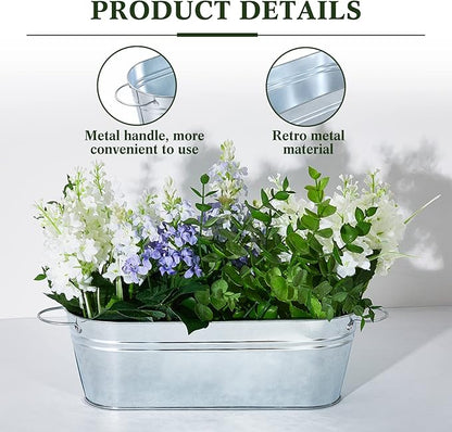 Gejoy 12 Pcs Small Galvanized Oval Planters With Handles - Rustic Tub Flower Pot, Silver Metal Buckets for Outdoor Farmhouse Decorations, 11.42 x 3.94 x 2.99 Inch