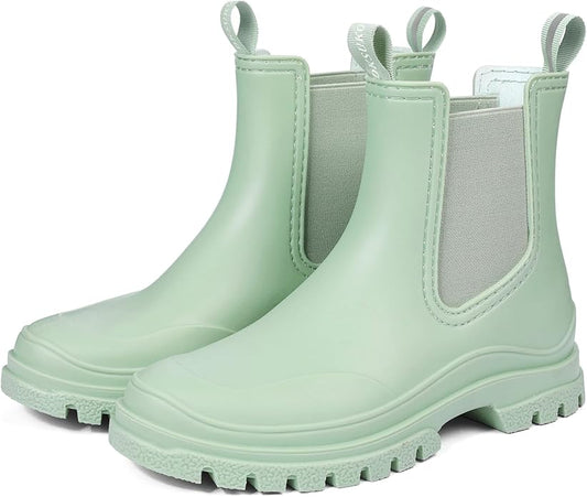DKSUKO Rain Boots Women Waterproof Chelsea Boots Ankle Garden Shoes for Ladies Rubber Short Rainboots with Removable Comfort Insole for Outdoor Work Deck Mud Boots