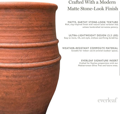 Everleaf Aria Planter Pot Small Lightweight Modern Decorative Pot for Faux Trees & Indoor Plants, Ultra-Light Matte Finish Planter for Living Room Decor Terracotta Color Canyon