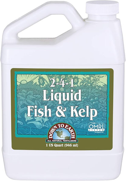 Down To Earth All Natural Fertilizers Organic Liquid Fish & Kelp Concentrate - Plant Food for Vegetable Gardens and Flower Beds - Makes up to 32 Gallons 2-4-1, 32 oz