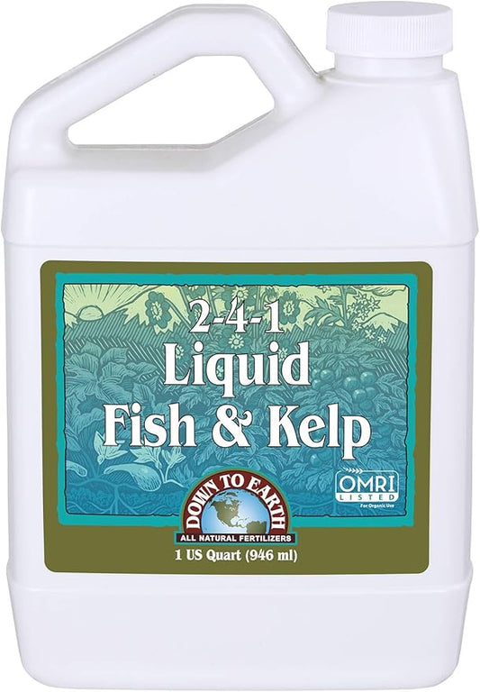 Down To Earth All Natural Fertilizers Organic Liquid Fish & Kelp Concentrate - Plant Food for Vegetable Gardens and Flower Beds - Makes up to 32 Gallons 2-4-1, 32 oz