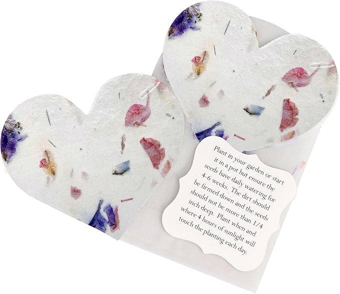 Set of 24 Mixed Heart Seed Paper – Writable & Plantable Wildflower Hearts with Envelopes & Planting Guides, Gift for Moms or Plant Lovers for Mother’s Day, Heart Party Favors for Weddings & Showers