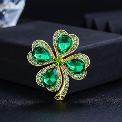 St.Patrick's Day Brooches for Women Dainty Crystal Four Leaf Lapel Pin Shamrock Hat Brooch Pins Irish Enamel Brooches Irish Holiday Costume Accessory Jewelry