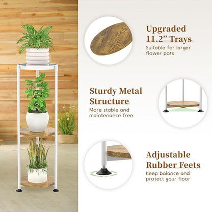 KMOTASUO 3 Tier White Plant Stand Indoor for Large Tall Heavy Duty Planter, Multiple Sturdy Metal Flower Corner Rack for Narrow House Floor, Iron Vertical Level Round Orchi Holder Organizer, Modern