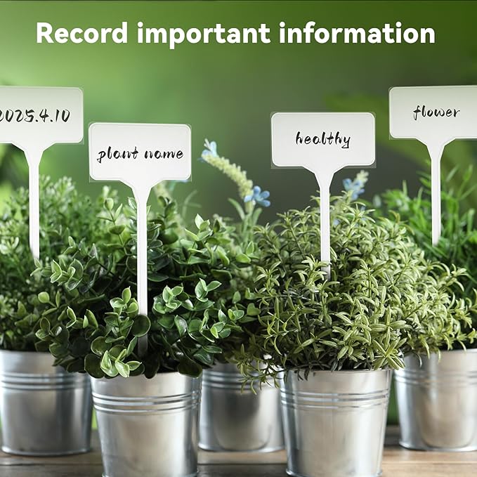 65 Pack Tall Plant Labels, 11.4 Inch Large Waterproof Garden Labels T-Type Tags with Protective Cover, Durable Yard Sign Stakes for Plant Outdoor Herbs Flowers Vegetables Nursery Use (White)