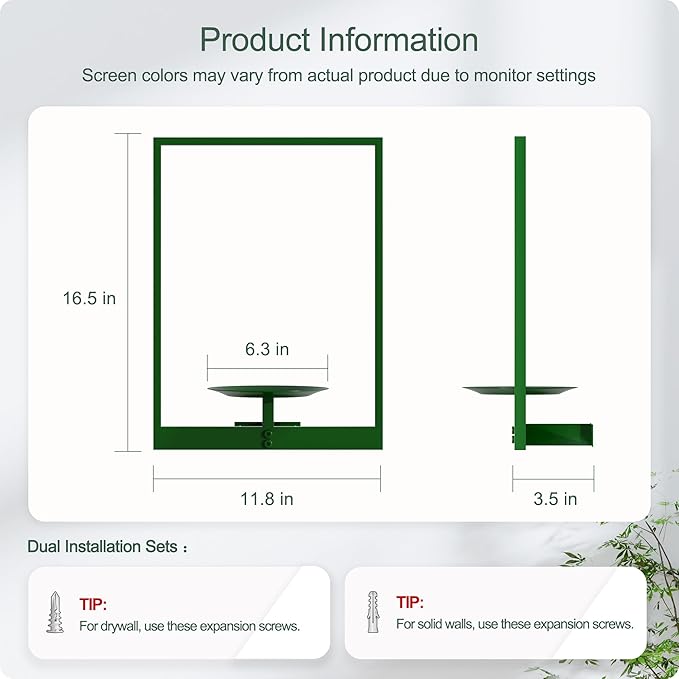 Green Metal Wall Plant Holder - 3-Pack Wall Mounted Plant Stands and Hanging Holders for Indoor Planter and Flower Pot -Rectangle Decor Shelf for Plant Storage (Pot Not Included)