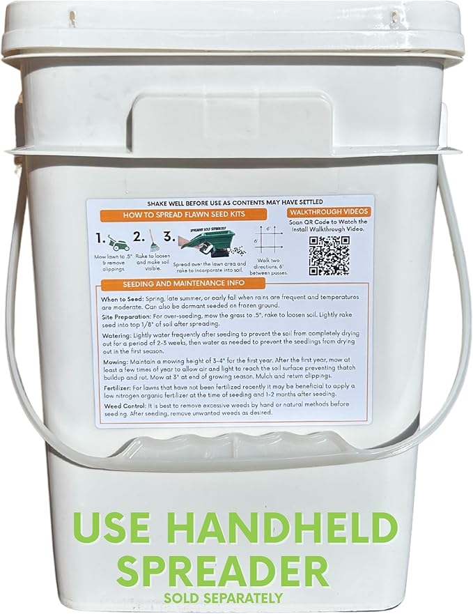 Flawn Seed Kits Simple Lawn Mow Less Fine Fescue Eco-Grass Seed, 8 Lbs, Low Maintenance, Pail with Handle, Covers up to 4000 Sqft