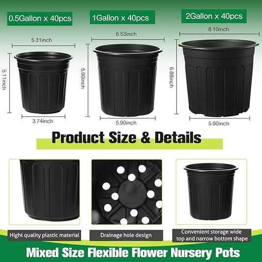 120 Pack 0.5 1 2 Gallon Plant Nursery Pots with 120 Plant Labels Thickened Flexible Plastic Pots for Plants Disposable Garden Pot Flower Container for Succulent Seedling Cutting Transplanting