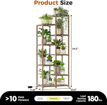 Bamworld Plant Stand with Grow Light Tall Plant Shelf for Mutiple Pots Large Wood Plant Holder Rack for Patio Living Room Balcony Warm Light