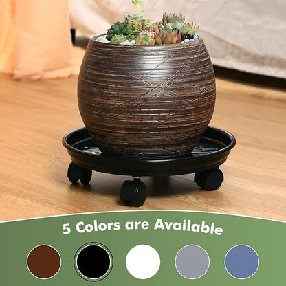 6 Packs Plant Caddy with Wheels 12" Plastic Rolling Stands Heavy-Duty Dolly with Casters Indoor Outdoor Coaster, Brown