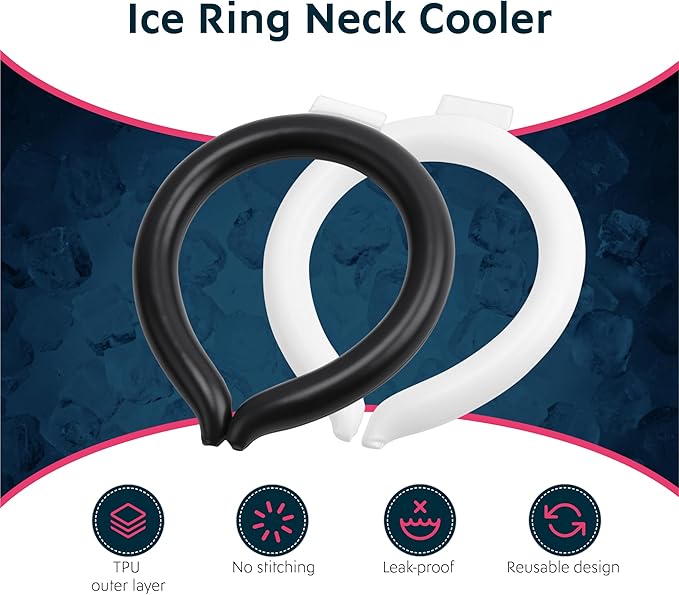 Magic Gel Neck Cooling Tube - Cooling Neck Ring - Reusable Ice Ring Wraps - Necks, Face Ice Coolers - Frozen Cool Wraps, Tubes for Summer Heat, Extremely Hot Weather - 2 Pack, B&W