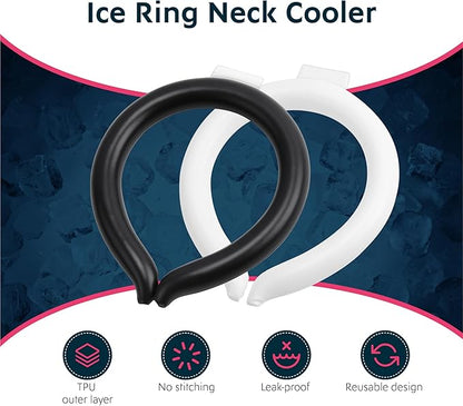 Magic Gel Neck Cooling Tube - Cooling Neck Ring - Reusable Ice Ring Wraps - Necks, Face Ice Coolers - Frozen Cool Wraps, Tubes for Summer Heat, Extremely Hot Weather - 2 Pack, B&W