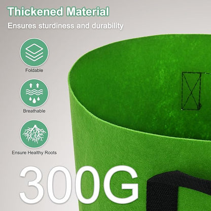 5-Pack Plant Grow Bags 10 Gallon Grow Bags 300G Thickened Fabric Pots with Durable Handles Plant Garden Grow Pots for Fruits/Vegetables/Flowers/Plants [Green]