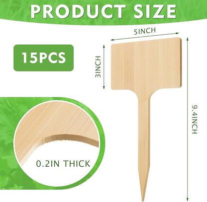 Hicarer 15 Pcs 30 Pack 5" x 9.4" Extra Large Bamboo Garden Markers, Natural Wood T-Type Large Plant Labels for Herbs, Flowers & Vegetables – Easy to Read Full-Size Tags for Garden Outdoor