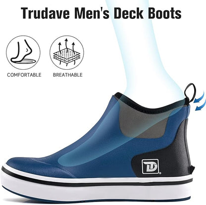 Trudave Mens Deck Boots, Waterproof Rubber Fishing Rain Boots, Anti-slip Short Ankle Shoes for Outdoor Fishing, Boating, Size 5-14