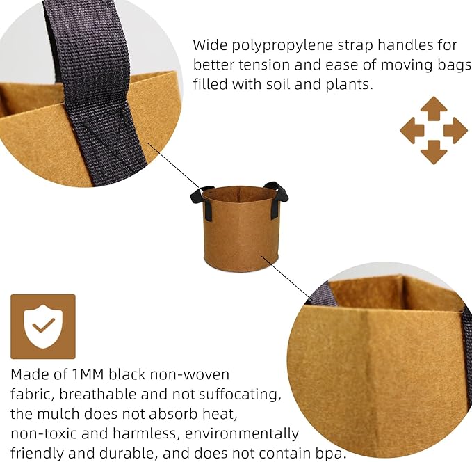 Grow Bags,Growing Pot Bags Garden Grow Bag Indoor Outdoor Fabric Aeration Plant Pot Container Flower Vegetable Pouch (Coffee,12Gallon)