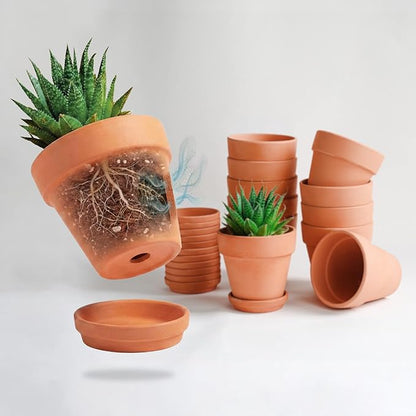 Terracotta Starter Pots with Saucers – 4 Inch Clay Planting System for Healthy Roots, Reliable Drainage & Indoor Growing, Ideal for Succulents, Seedlings & Small Spaces