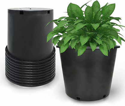10-Pack 6.3 Gallon Round Planter Nursery Pots, Flower Plant Container Injection Molded Plastic Nursery Pots Gardening for Indoor Outdoor Vegetables, Succulents, Black
