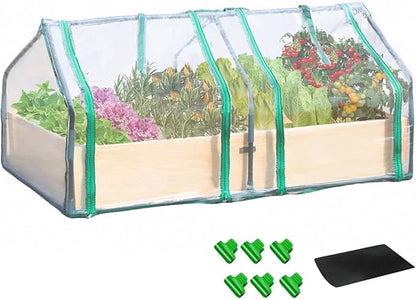 4x2ft Raised Garden Bed with Greenhouse Cover,Wooden Planter Box with Clear PVC Cover & Dual Roll-Up Windows,Outdoor Elevated Garden Box for Vegetables/Herbs/Flowers,Patio,Balcony,Backyard