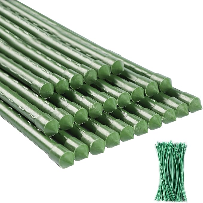 55 inch Garden Stakes 25 Pack Tomato Stakes Plant Sticks with 100 Ties