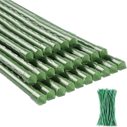 55 inch Garden Stakes 25 Pack Tomato Stakes Plant Sticks with 100 Ties