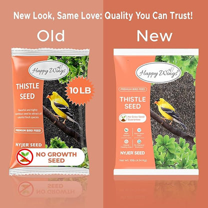 Happy Wings Nyjer/Thistle Seeds Wild Bird Food - 10 Pounds I No Grow Seed I Bird Seed for Wild Birds
