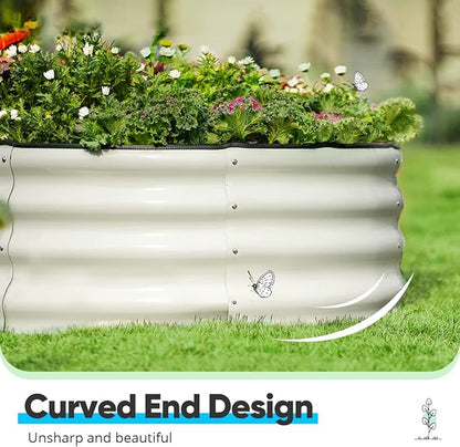 Quictent Galvanized Raised Garden Bed Kit, 8x4x1 ft Oval Metal Planter Box for Vegetables, Strengthened by Crossbar, Beige