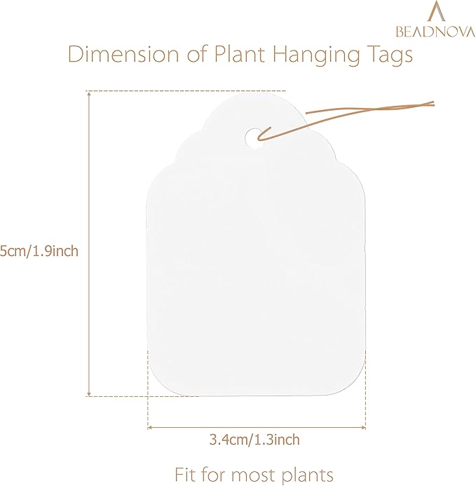 BEADNOVA Plant Hanging Tags 100pcs Tags with String Reusable Plant Labels Markers Plastic Garden Signs Garden Markers for Outdoor (2 Inch, White)