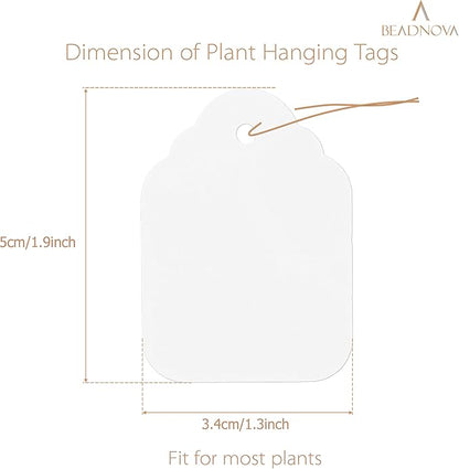BEADNOVA Plant Hanging Tags 100pcs Tags with String Reusable Plant Labels Markers Plastic Garden Signs Garden Markers for Outdoor (2 Inch, White)