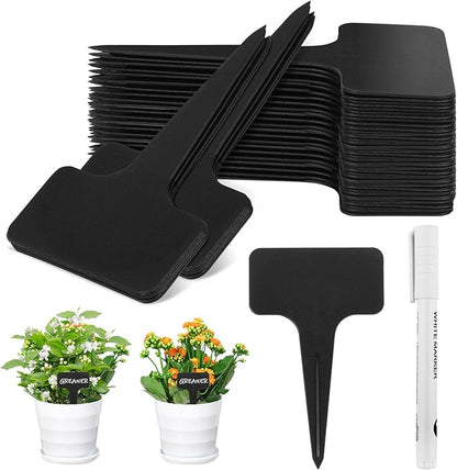 Greaner T-Type Plant Name Tags, 4 Inch 100 PCS Garden Labels Markers for Outdoor Garden Waterproof, Plastic Plant Tags for Indoor Outdoor Pots with A Pen(Black)