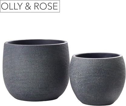 Olly & Rose Barcelona Ceramic Plant Pot Set 2 - Black Flower Pots 7" and 5.5" - Indoor & Outdoor Planters (Black)