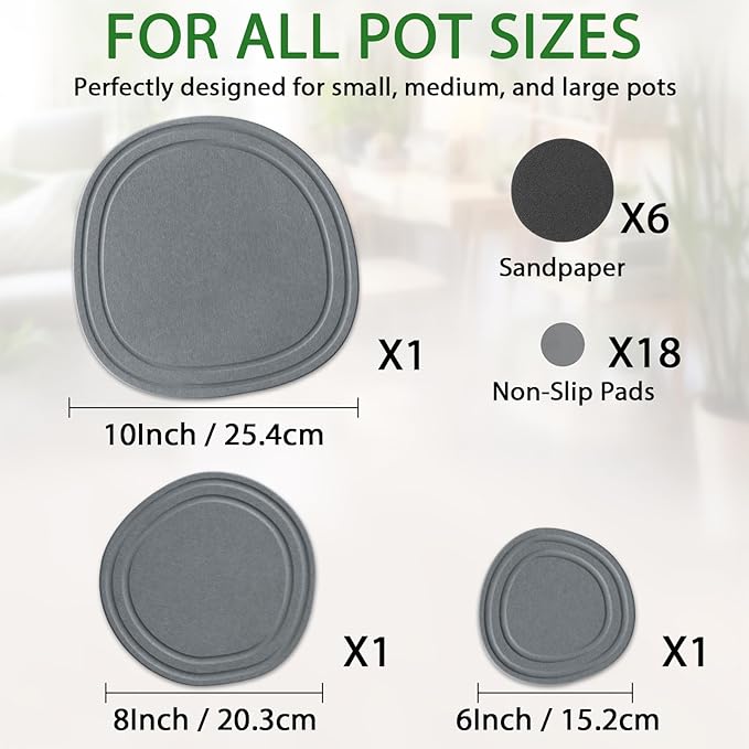 Plant Saucers for Indoors, 6 Pack 6 8 10 Inch Quick Drying Diatomite Plant Drip Water Catcher Trays for Pots, Diatomaceous Earth Planter Drainage Saucers Plates to Catch Water for Flower, Stone Gray