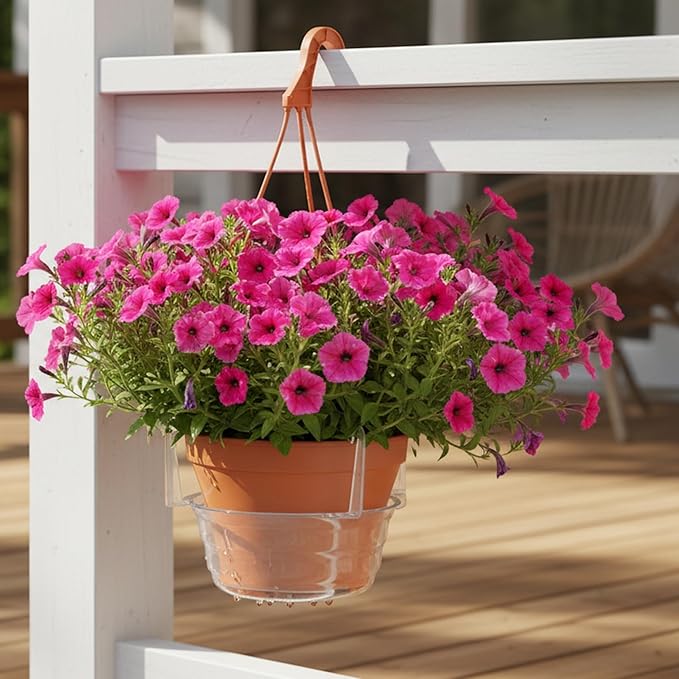 Curtis Wagner Plastics Hanging Basket Drip Pans (5-Pack) | Clear, Round (Diameter = 9" Base, 12" Top, 3.75" Depth) Hanging Plant Tray Saucer with Built-in Hooks & Water Catcher for Indoor & Outdoor