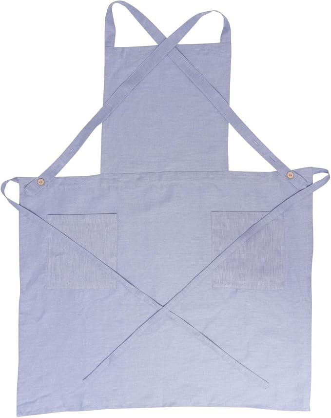 Pure Linen Cross Back Apron Dress, Adjustable Waist & 2 Pockets. Unisex Kitchen & Server Apron, 26.5"x33.5".