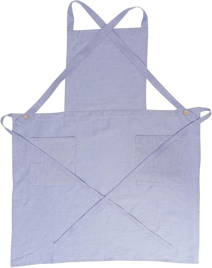 Pure Linen Cross Back Apron Dress, Adjustable Waist & 2 Pockets. Unisex Kitchen & Server Apron, 26.5"x33.5".
