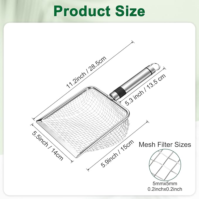 1-Pack Gardening Soil Sifter, 5 mm Mesh Stainless Steel Sand Soil Compost Sieve with Stainless Steel Handle for Sand/Dirt/Rock Compost, Screen Potting Scoop [Silver Tone]