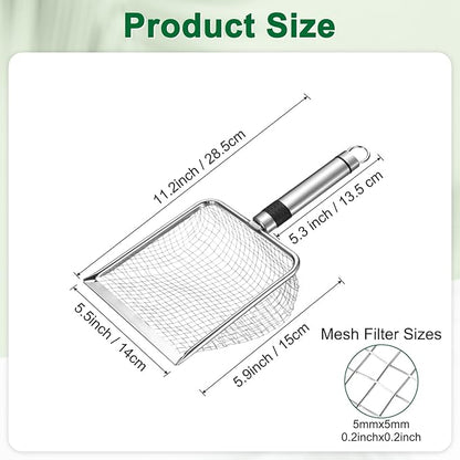 1-Pack Gardening Soil Sifter, 5 mm Mesh Stainless Steel Sand Soil Compost Sieve with Stainless Steel Handle for Sand/Dirt/Rock Compost, Screen Potting Scoop [Silver Tone]
