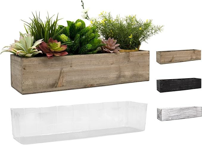 CYS EXCEL Brown Wooden Planter Box (17"x5" H:4") with Removable Plastic Liner | Multiple Colors Rustic Rectangle Indoor Decorative Box