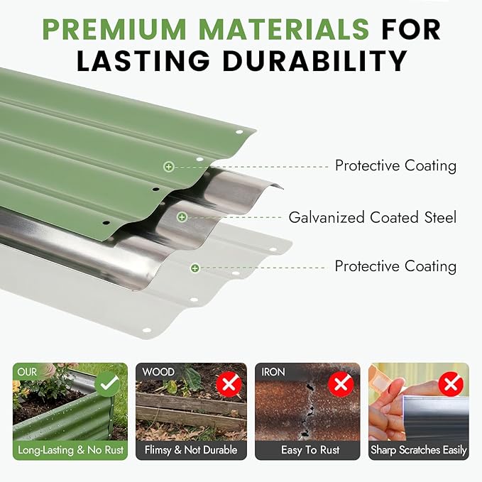 INNO STAGE Galvanized Raised Garden Bed Kit, 6x3x1FT Metal Raised Garden Beds for Vegetables, Rust-Resistant & Easy Assembly, Outdoor Raised Beds for Gardening, Flowers, Herbs (Green)