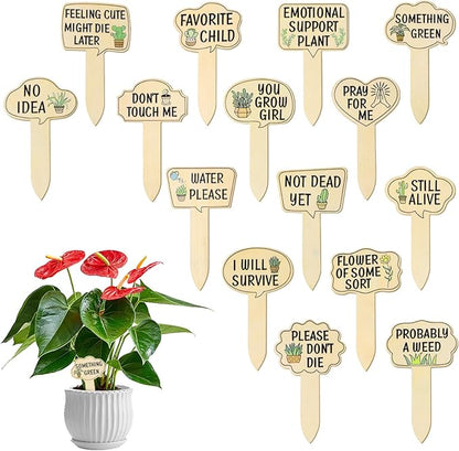 15pcs Garden Plant Markers, Wooden Plant Signs, Funny Plants Stakes, Plants Labels Tab Cute Words Patterns Garden Tags for Indoor Outdoor Patio Home Decoration Gifts