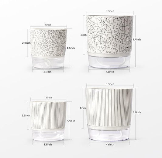 Self Watering Pots for Indoor Plants, 5 & 4 Inch Stylish Flower Pots, Set of 4 Modern Planters with Self-Watering Feature (Mixed Colors)
