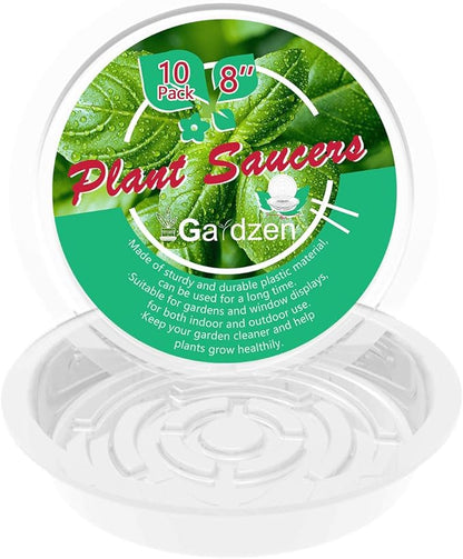 Gardzen Heavy Duty Clear Plastic Plant Saucers, Flower Pot Tray - Excellent for Indoor & Outdoor Plants (8-Inch, 10-Pack)