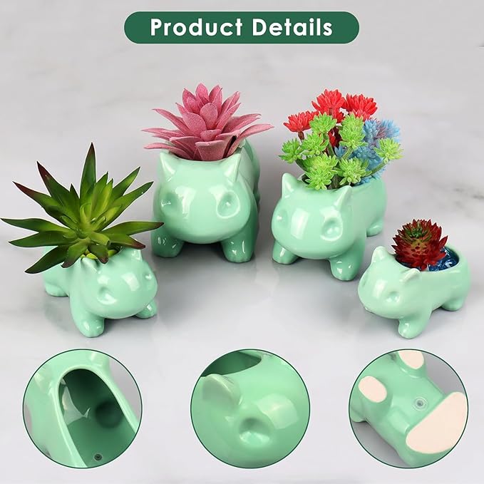 3 Pack Succulent Plant Pots, Ceramic Planters Mini Cute Animal Planters for Potted Plants Cactus Flowers Home Decor Crafts Gifts