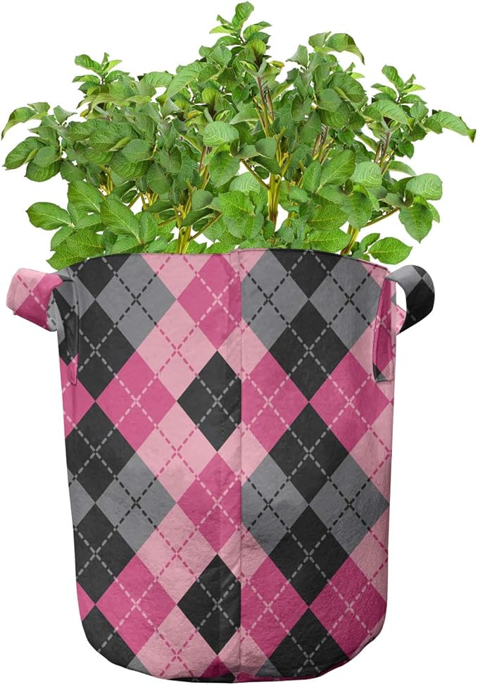 Ambesonne Colorful Grow Bags 5-Pack, Tropical Fresh Fruits, Heavyduty Fabric Pots with Handles for Plants, Scarlet