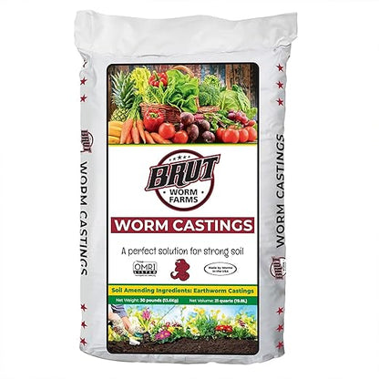 Brut Organic Worm Castings for Plants 30 LB – Natural Nutrients, Fertility Builder, Plant Food for Potting Soil and Garden Soil – Indoor and Outdoor Use - 4 Pack