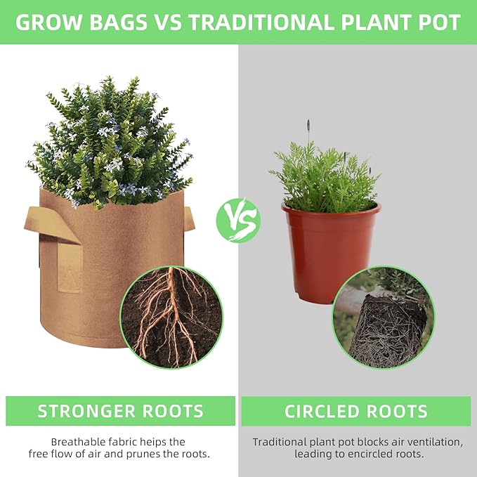 10 Gallon Garden Grow Bags, 30 Pack 10 Gal Planter Bags Fabric Pot, Nonwoven Grow Pots Heavy Duty Aeration Fabric Pots with Handles, Garden Fabric Planters for Vegetables Flowers (Brown)