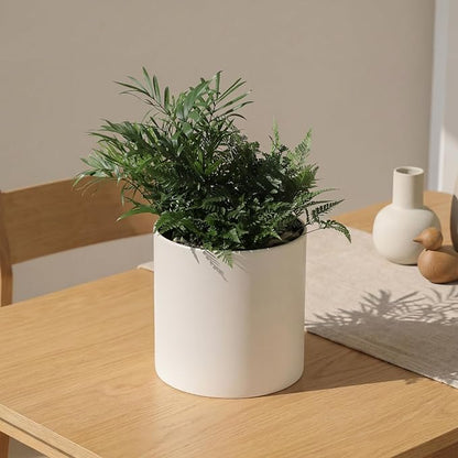 Metal Plant Pot with Drainage Hole,Mid Century Modern 7 inch Round Pot Indoor Outdoor Planters for Decorative Pots of Tabletop Living Room Bedroom Beige