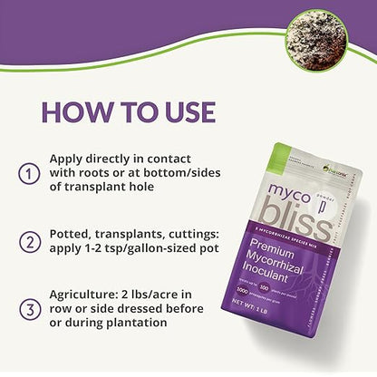 Myco Bliss Powder (2lbs) - Mycorrhizal Fungi for Soil - 5 Strain Mycorrhizal Inoculant with 1000 Propagules Per Gram - Highly Concentrated Mycorrhizae for Plants, Potting Soil, & Garden Soil